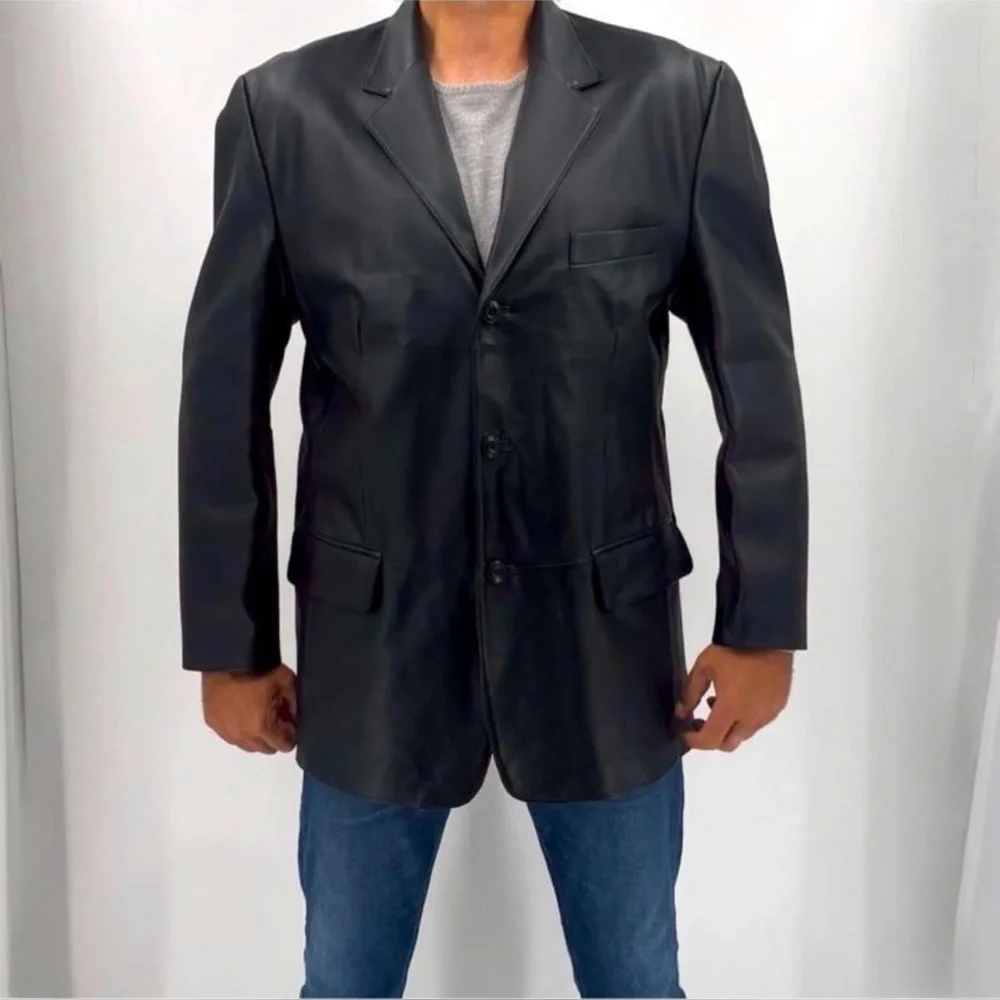 J. Ferrar Retro 70’s Genuine Leather Structured Sport Coat Jacket Blazer